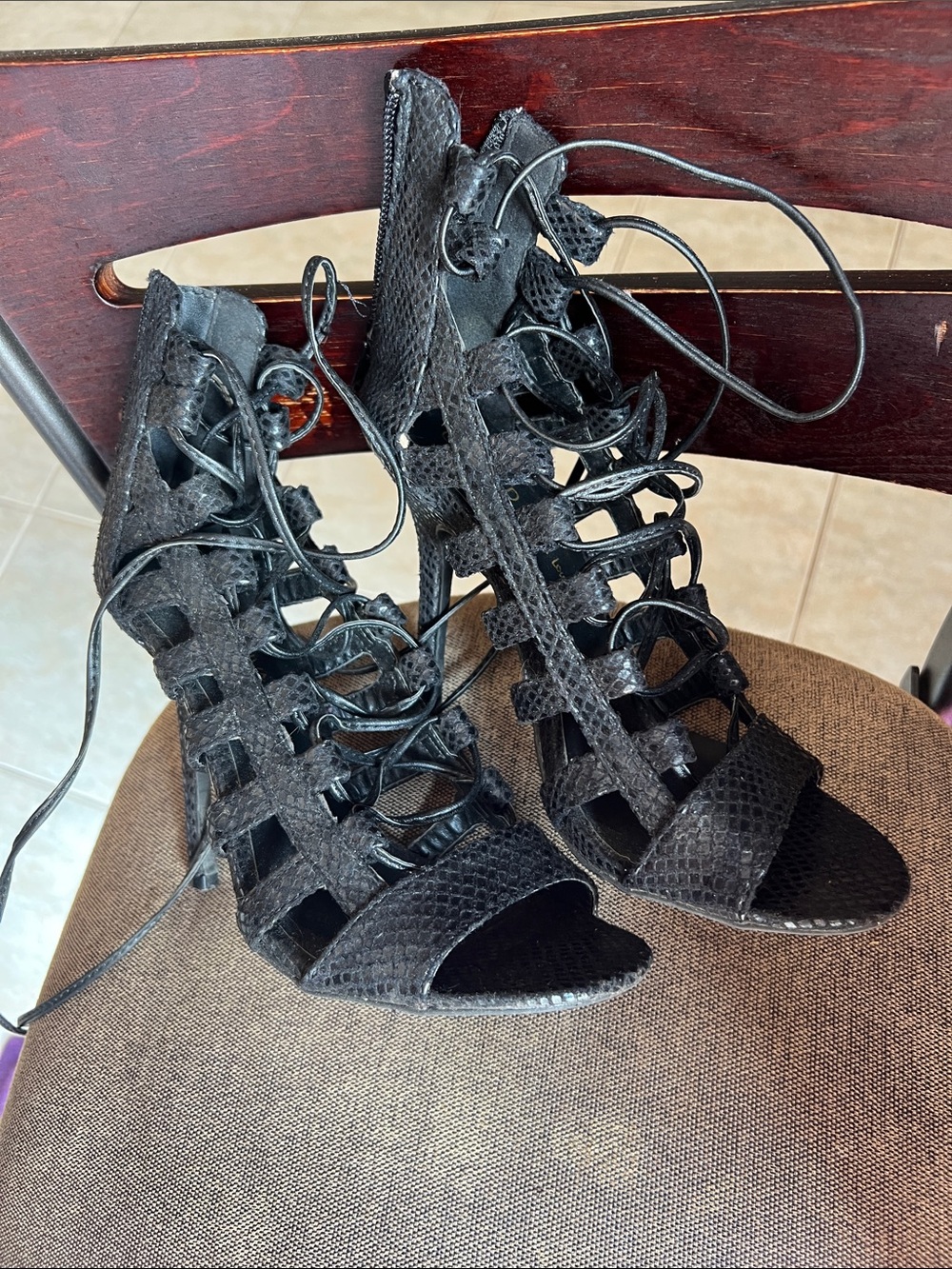 Wild Diva Black Lace-Up Gladiator High Heels